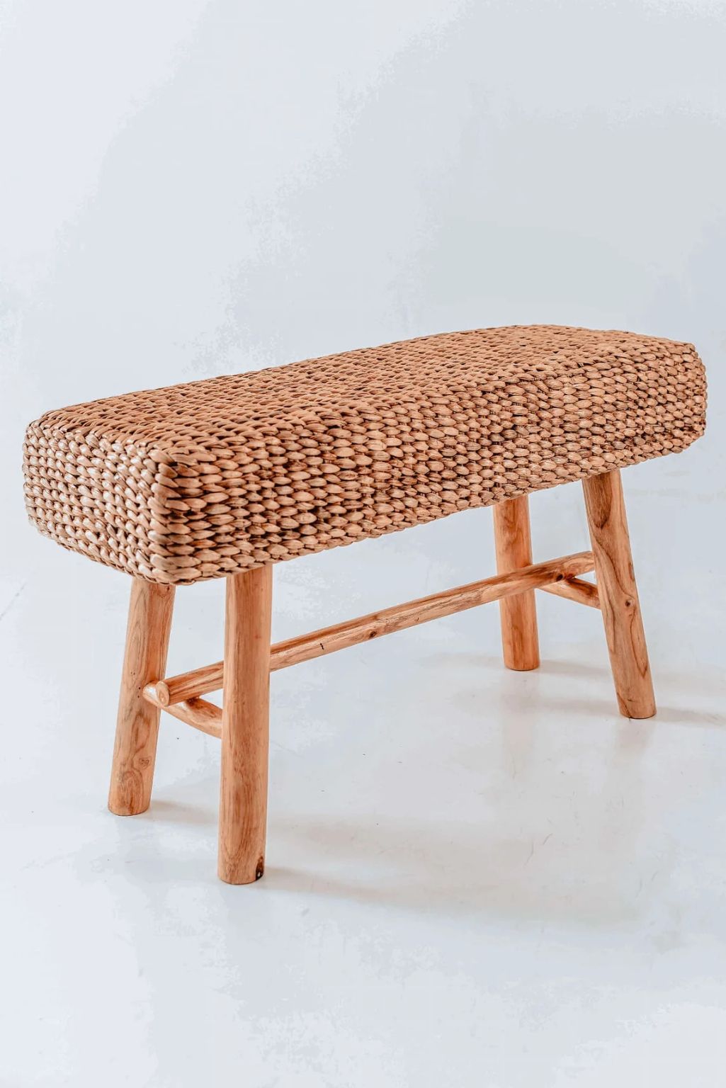 Ellina and Bellina Ottoman Benches, handcrafted water hyacinth with wooden legs, versatile seating for modern and scandinavian interiors