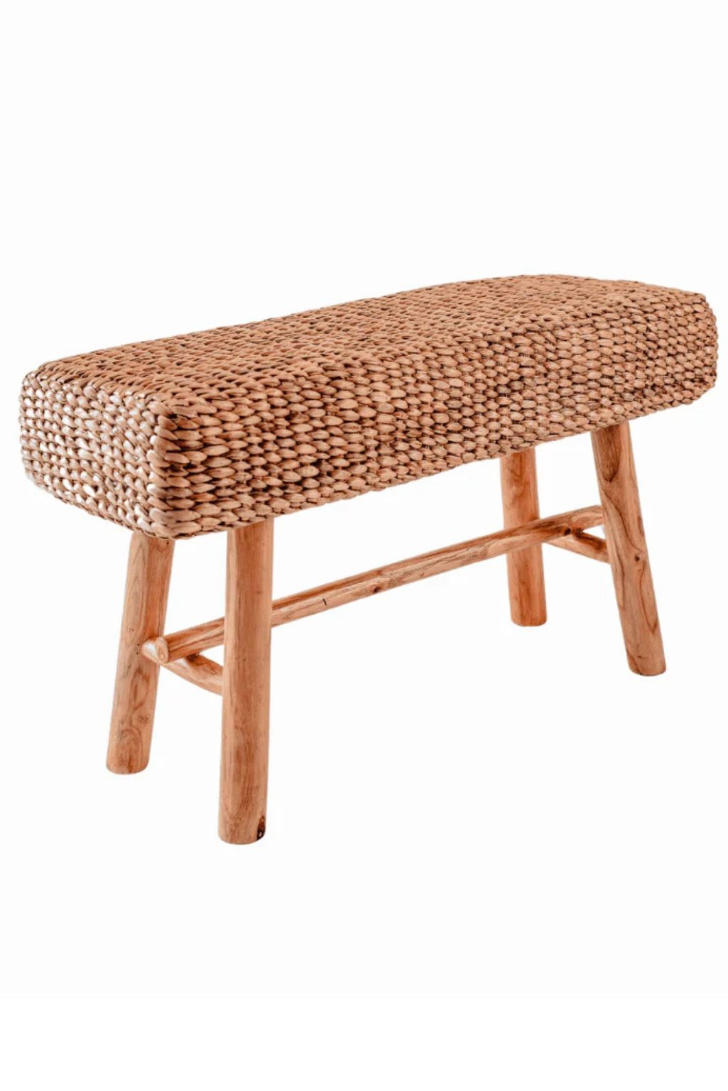 Ellina and Bellina Ottoman Benches, handcrafted water hyacinth with wooden legs, versatile seating for modern and scandinavian interiors