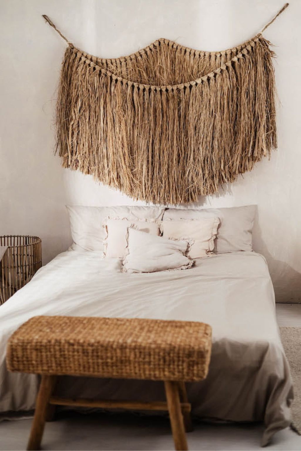 Ellina and Bellina Ottoman Benches, handcrafted water hyacinth with wooden legs, versatile seating for modern and scandinavian interiors