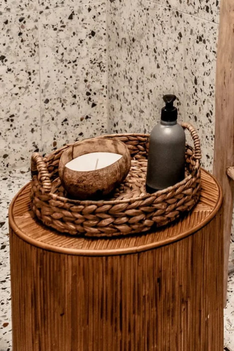 Handcrafted Tegal Round Brown Rattan Coffee Table - Durable, Lightweight Side Table and Accent Piece for Living Room, Coastal and Boho Handmade Furniture