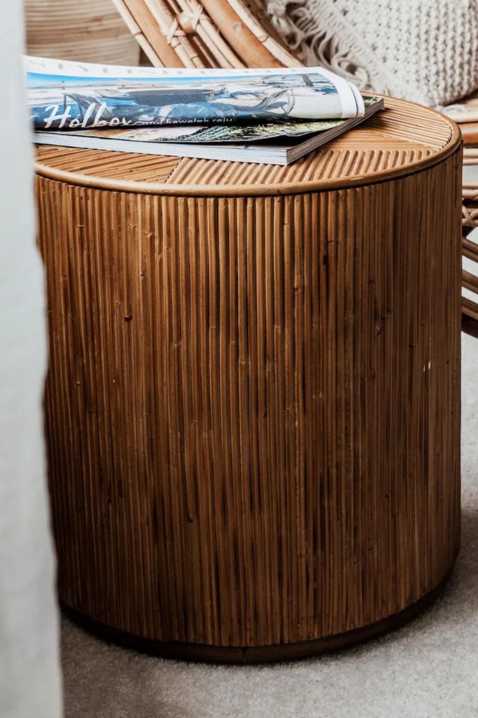 Handcrafted Tegal Round Brown Rattan Coffee Table - Durable, Lightweight Side Table and Accent Piece for Living Room, Coastal and Boho Handmade Furniture