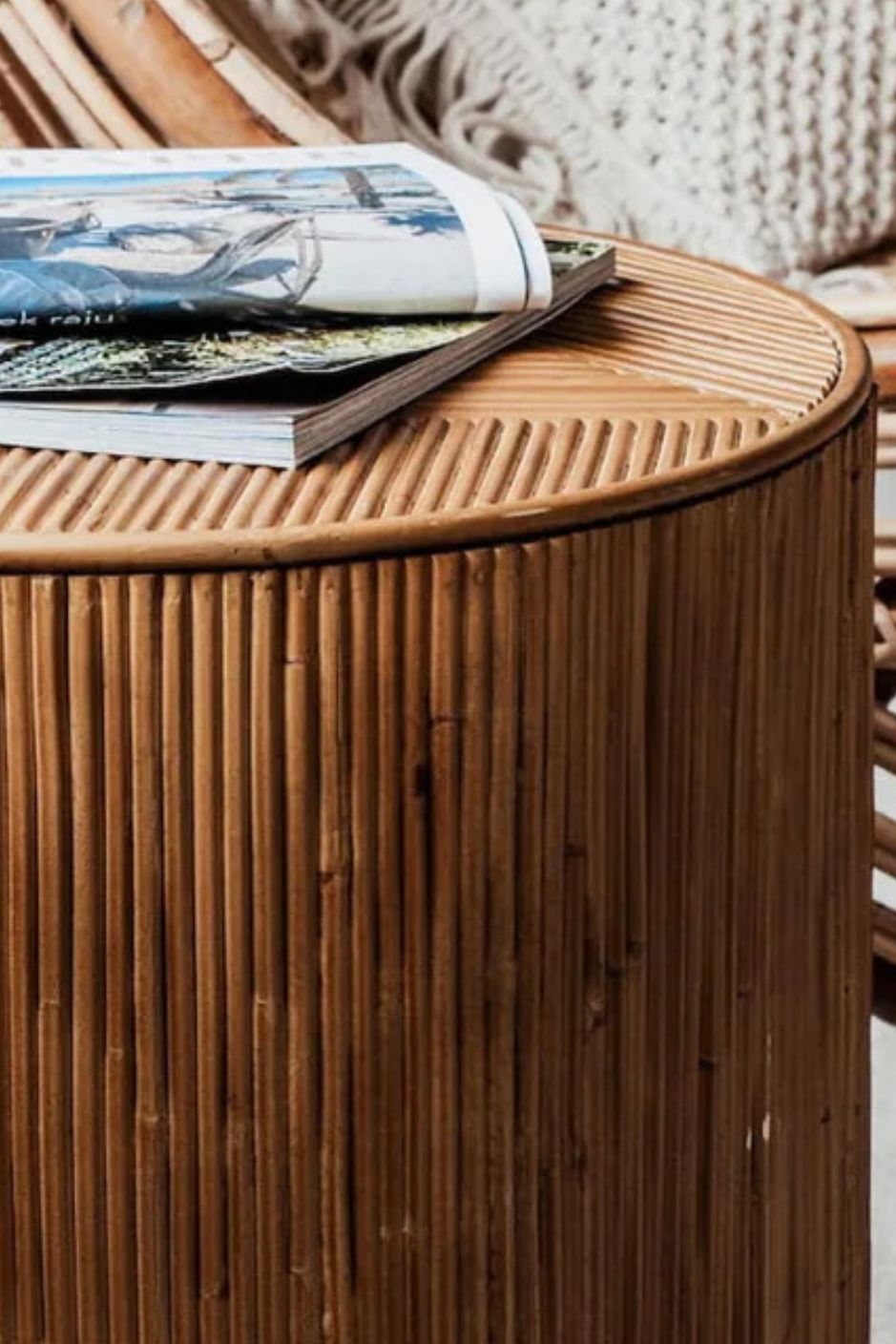 Handcrafted Tegal Round Brown Rattan Coffee Table - Durable, Lightweight Side Table and Accent Piece for Living Room, Coastal and Boho Handmade Furniture