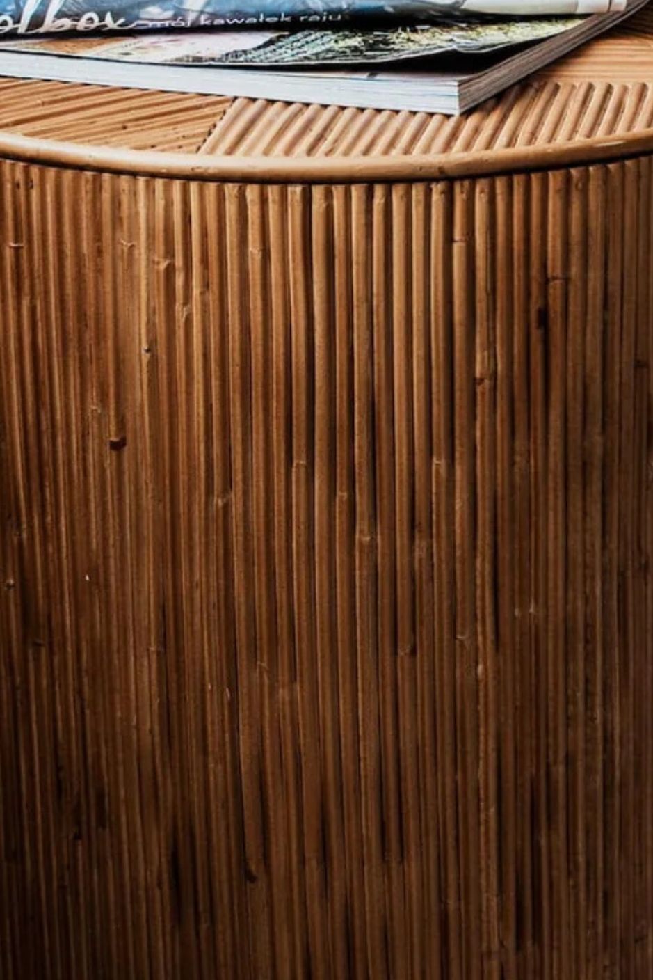 Handcrafted Tegal Round Brown Rattan Coffee Table - Durable, Lightweight Side Table and Accent Piece for Living Room, Coastal and Boho Handmade Furniture