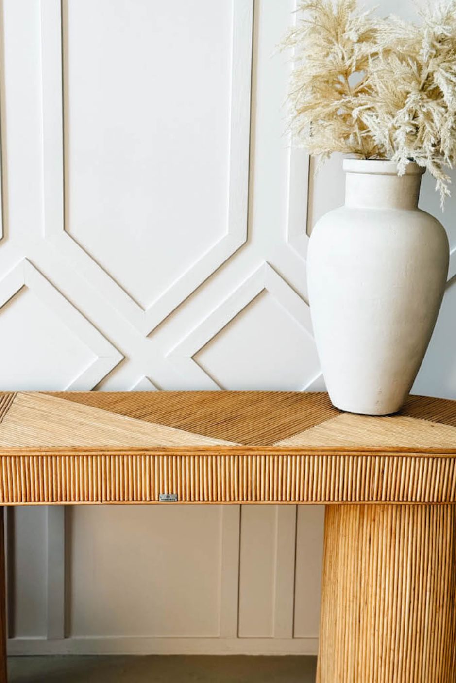 Coastal boho handmade natural rattan console table Kaca from the Tegal collection, perfect for living rooms, hallways, or entryways.