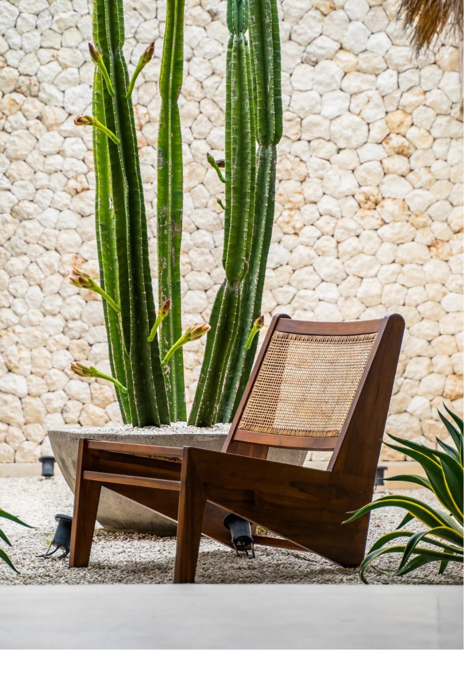 Elisha teak wood chair with handcrafted rattan seat and back, stylish and durable for indoor or outdoor use, perfect for dining rooms, patios, and living spaces.