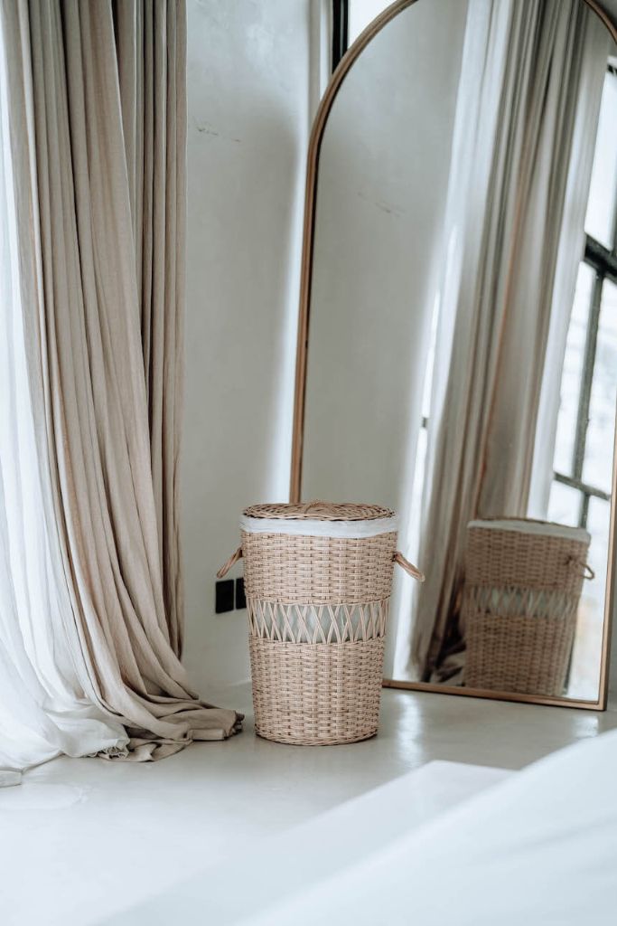 Handwoven Looma Basket made from natural rattan, eco-friendly storage solution for bedrooms, bathrooms, living rooms, and laundry rooms, lightweight and durable, rustic and stylish home organisation accessory.