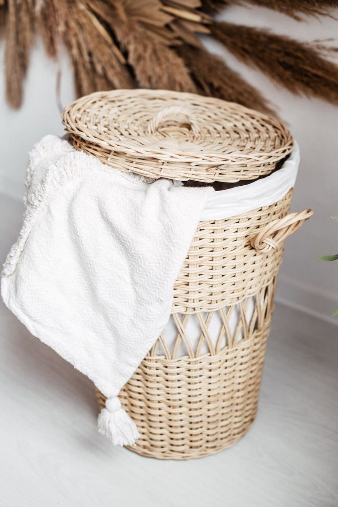 Handwoven Looma Basket made from natural rattan, eco-friendly storage solution for bedrooms, bathrooms, living rooms, and laundry rooms, lightweight and durable, rustic and stylish home organisation accessory.