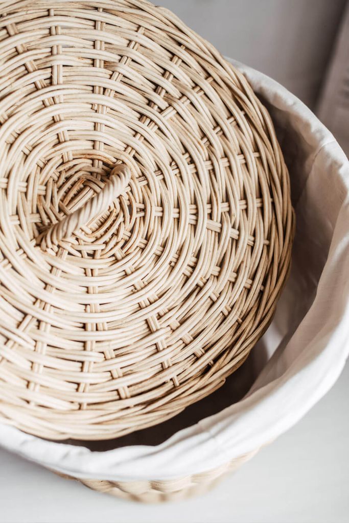 Handwoven Looma Basket made from natural rattan, eco-friendly storage solution for bedrooms, bathrooms, living rooms, and laundry rooms, lightweight and durable, rustic and stylish home organisation accessory.