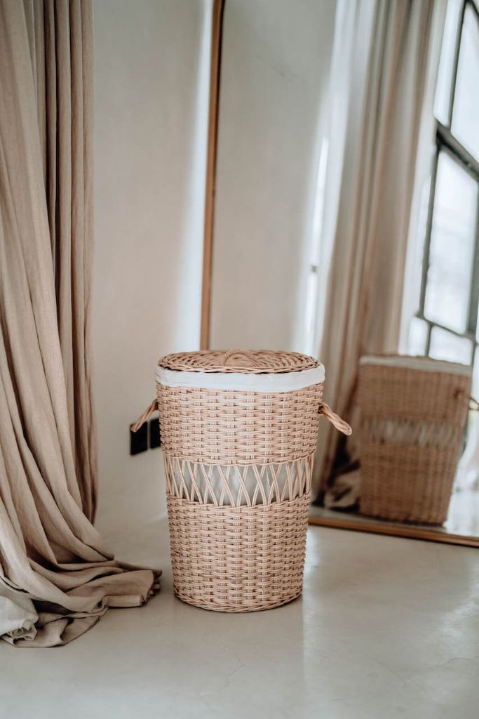 Handwoven Looma Basket made from natural rattan, eco-friendly storage solution for bedrooms, bathrooms, living rooms, and laundry rooms, lightweight and durable, rustic and stylish home organisation accessory.