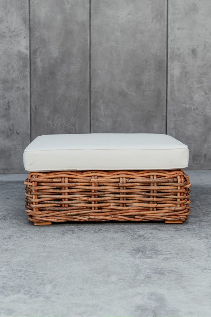 Ingka Tio Two in One cognac rattan pouffe, ottoman, and table with thick handmade weave, versatile modular sofa design for living rooms, lounges, and cozy spaces