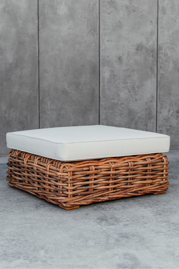 Ingka Tio Two in One natural rattan pouffe, ottoman, and table with thick handmade weave, versatile modular sofa design for living rooms, lounges, and cozy spaces
