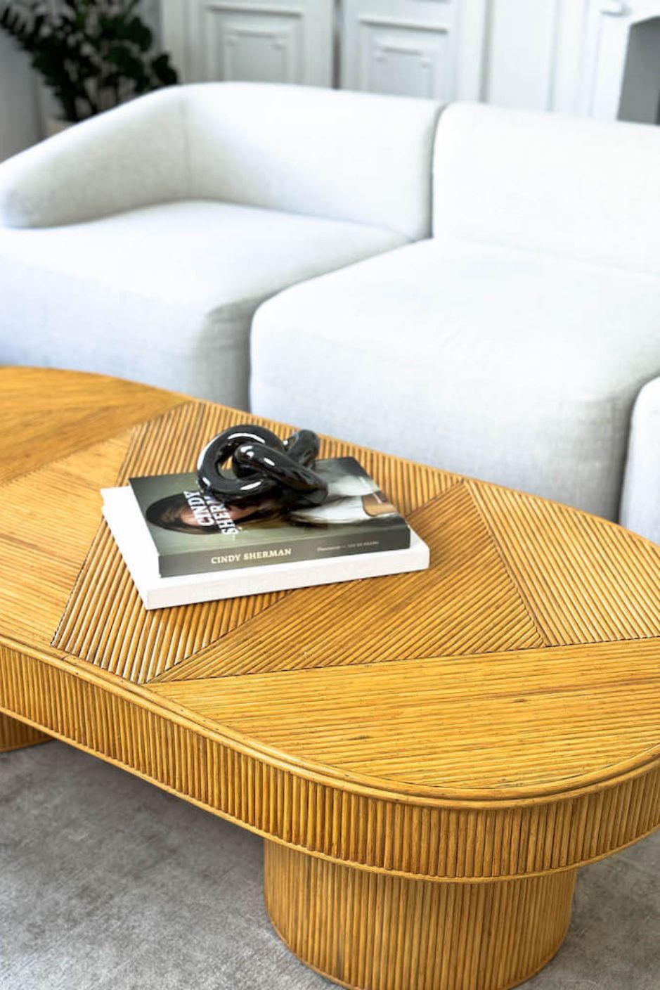 Handmade Tegal Isla natural oval rattan coffee table, eco-friendly, boho style, perfect for living rooms, TV rooms, and modern or coastal interiors.