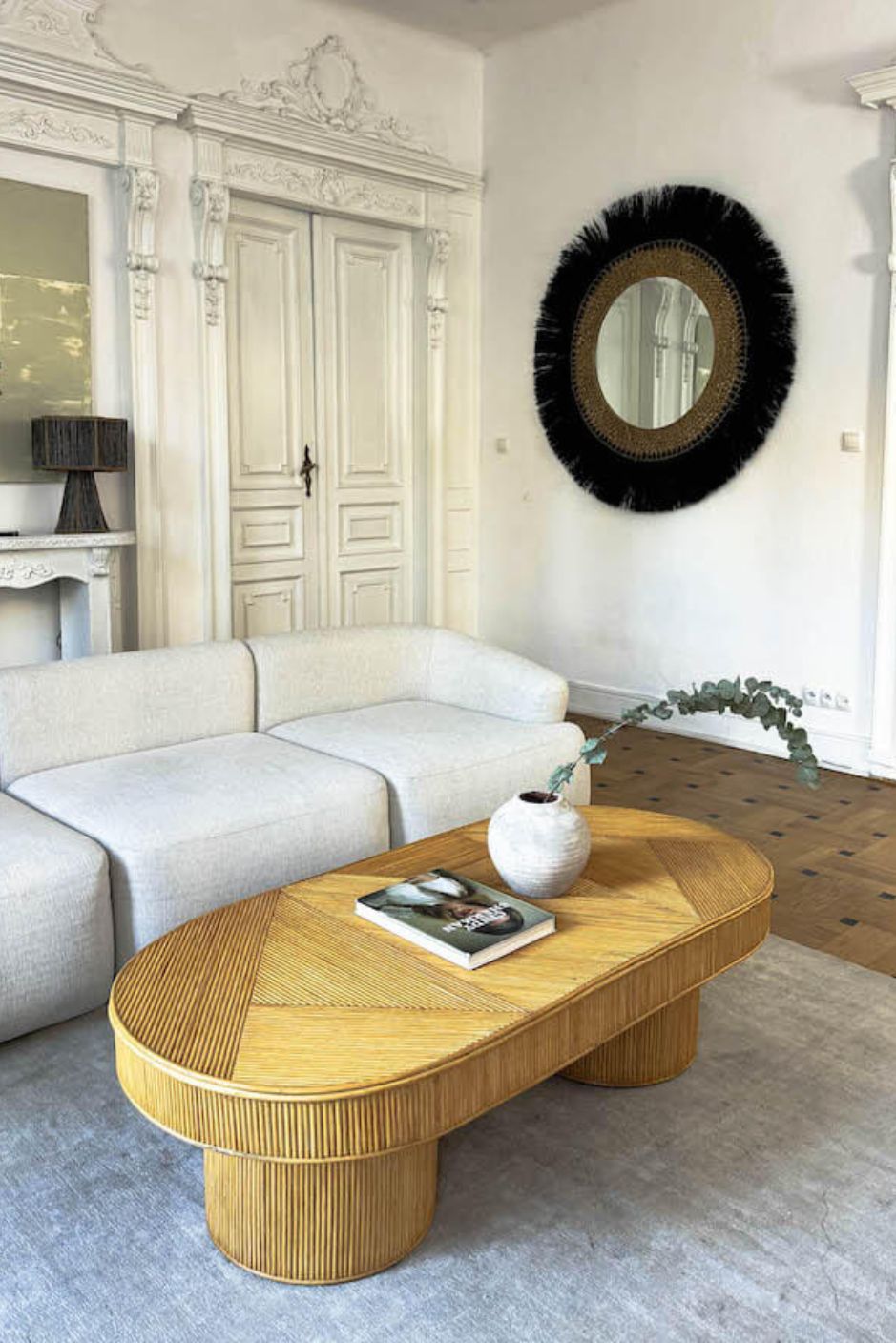 Handmade Tegal Isla natural oval rattan coffee table, eco-friendly, boho style, perfect for living rooms, TV rooms, and modern or coastal interiors.