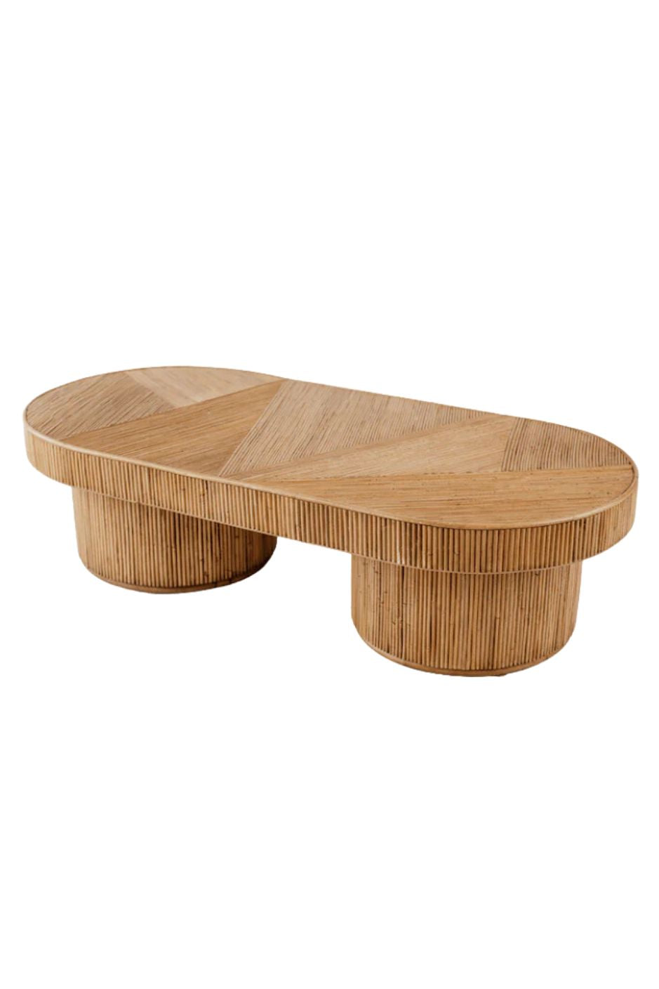 Handmade Tegal Isla natural oval rattan coffee table, eco-friendly, boho style, perfect for living rooms, TV rooms, and modern or coastal interiors.