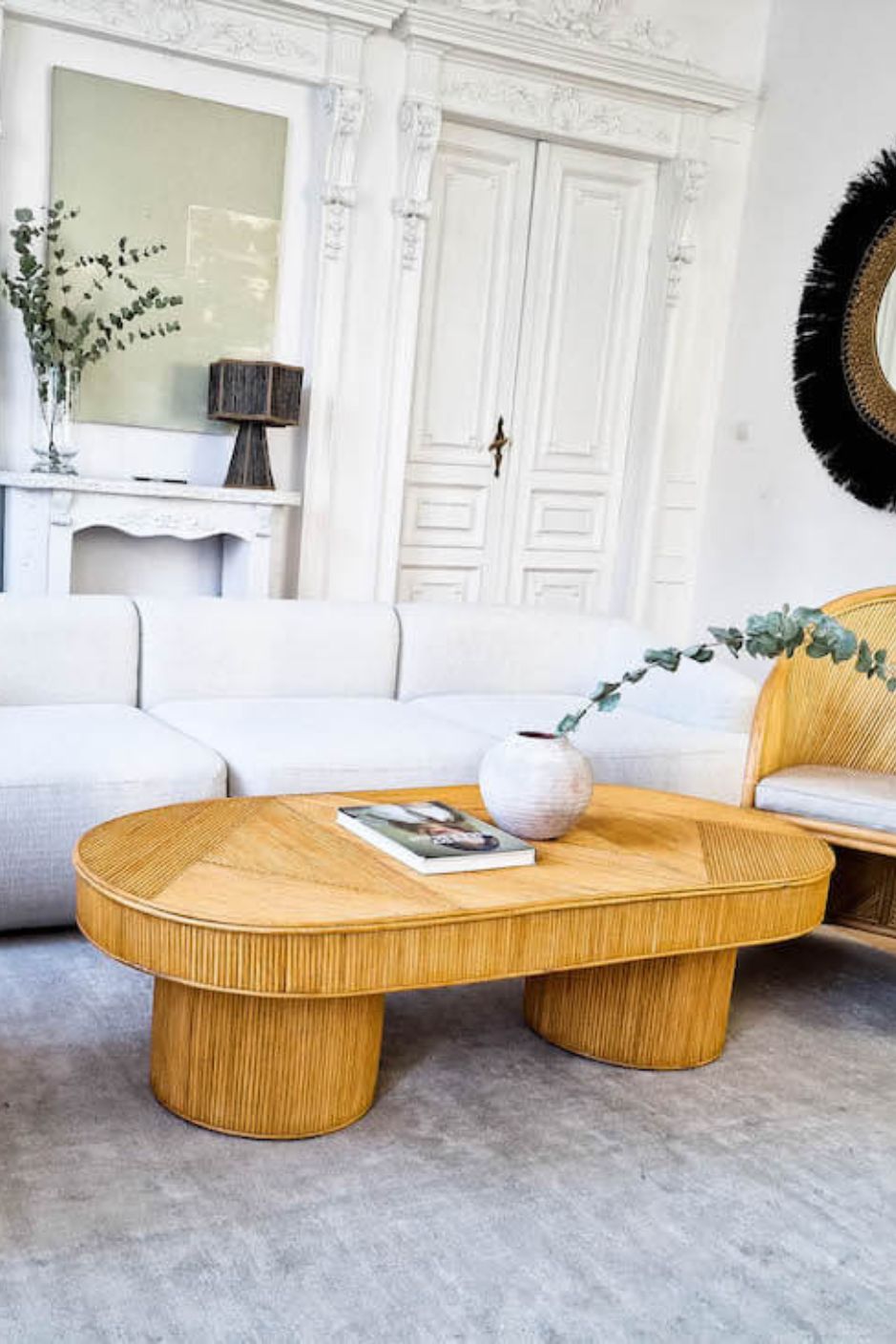 Handmade Tegal Isla natural oval rattan coffee table, eco-friendly, boho style, perfect for living rooms, TV rooms, and modern or coastal interiors.