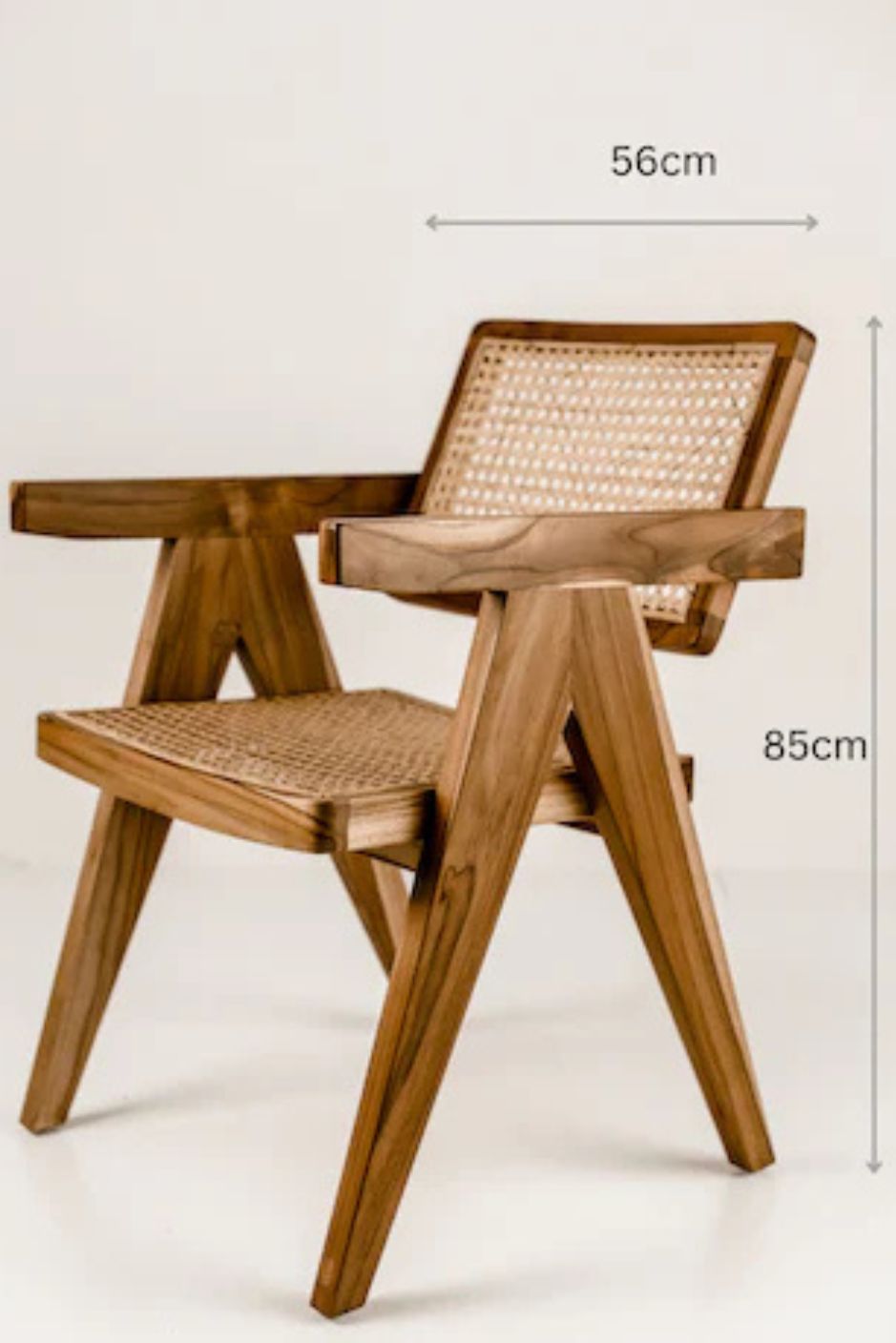 Joy Chair handmade from durable teak wood with woven rattan seat and backrest – stylish eco-friendly dining chair for modern homes.