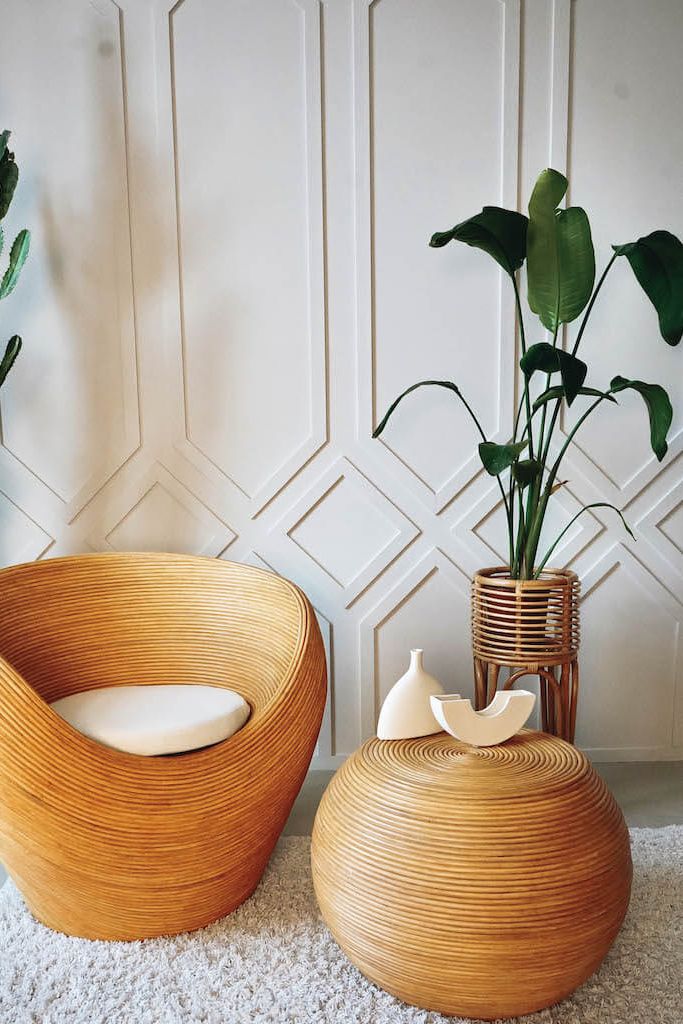 Multifunctional natural round rattan table for use as a coffee table, side table, or decorative piece