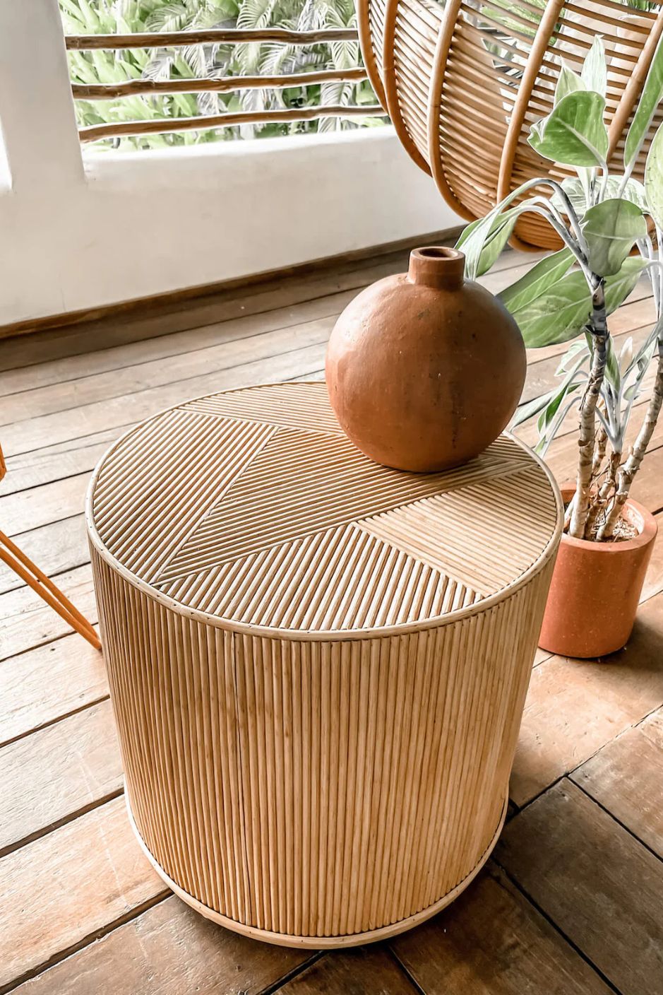Handcrafted Tegal Round Natural Rattan Coffee Table - Durable, Lightweight Side Table and Accent Piece for Living Room, Coastal and Boho Handmade Furniture