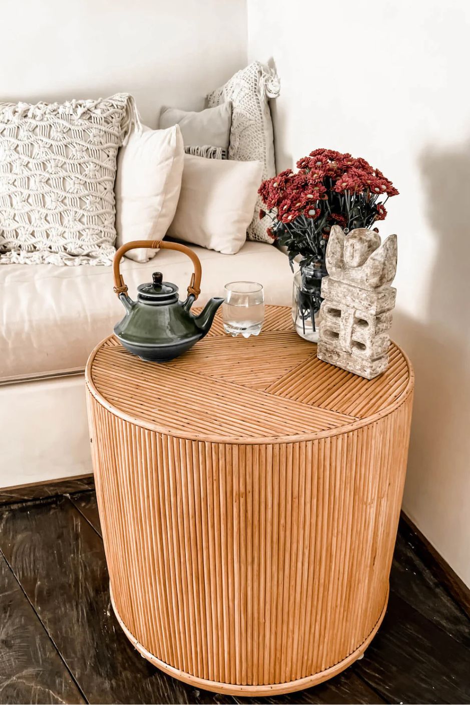 Handcrafted Tegal Round Natural Rattan Coffee Table - Durable, Lightweight Side Table and Accent Piece for Living Room, Coastal and Boho Handmade Furniture