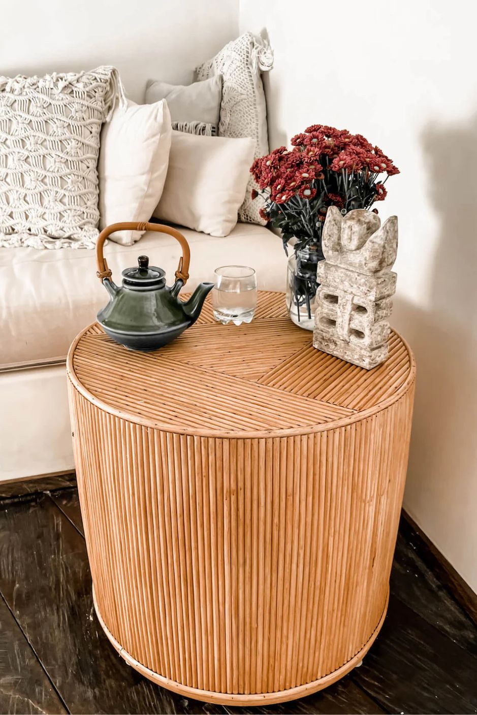 Handcrafted Tegal Round Natural Rattan Coffee Table - Durable, Lightweight Side Table and Accent Piece for Living Room, Coastal and Boho Handmade Furniture