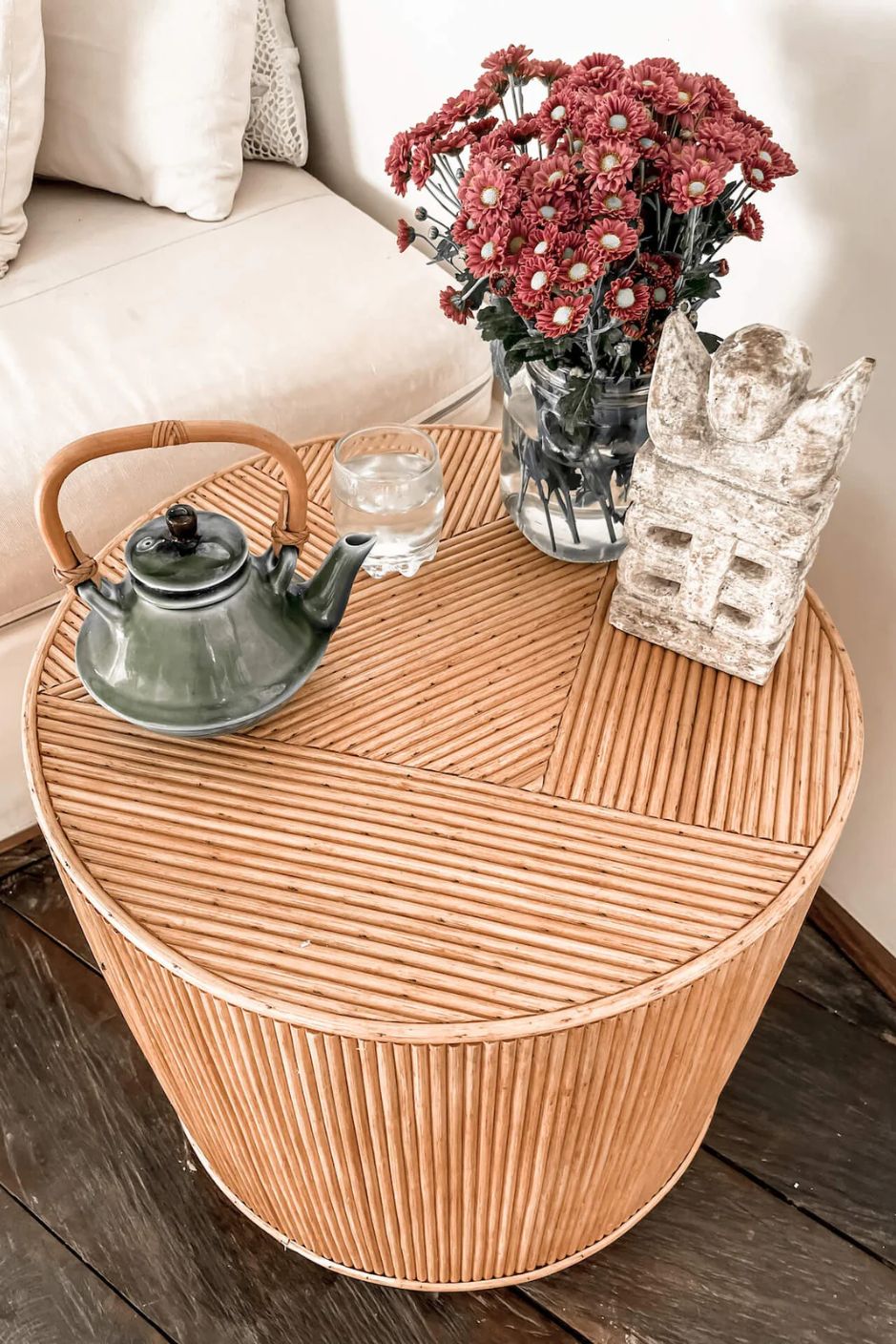 Handcrafted Tegal Round Natural Rattan Coffee Table - Durable, Lightweight Side Table and Accent Piece for Living Room, Coastal and Boho Handmade Furniture