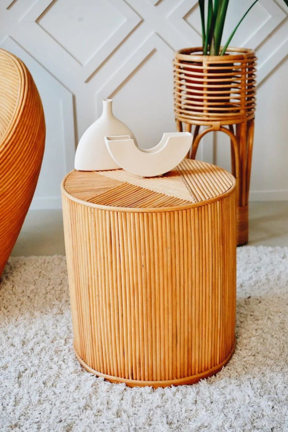 Handcrafted Tegal Round Natural Rattan Coffee Table - Durable, Lightweight Side Table and Accent Piece for Living Room, Coastal and Boho Handmade Furniture