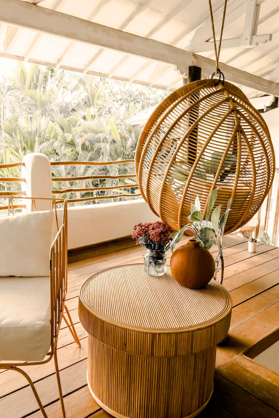 Handmade Round Roco Tegal natural rattan coffee and side table for coastal, boho, and modern interiors