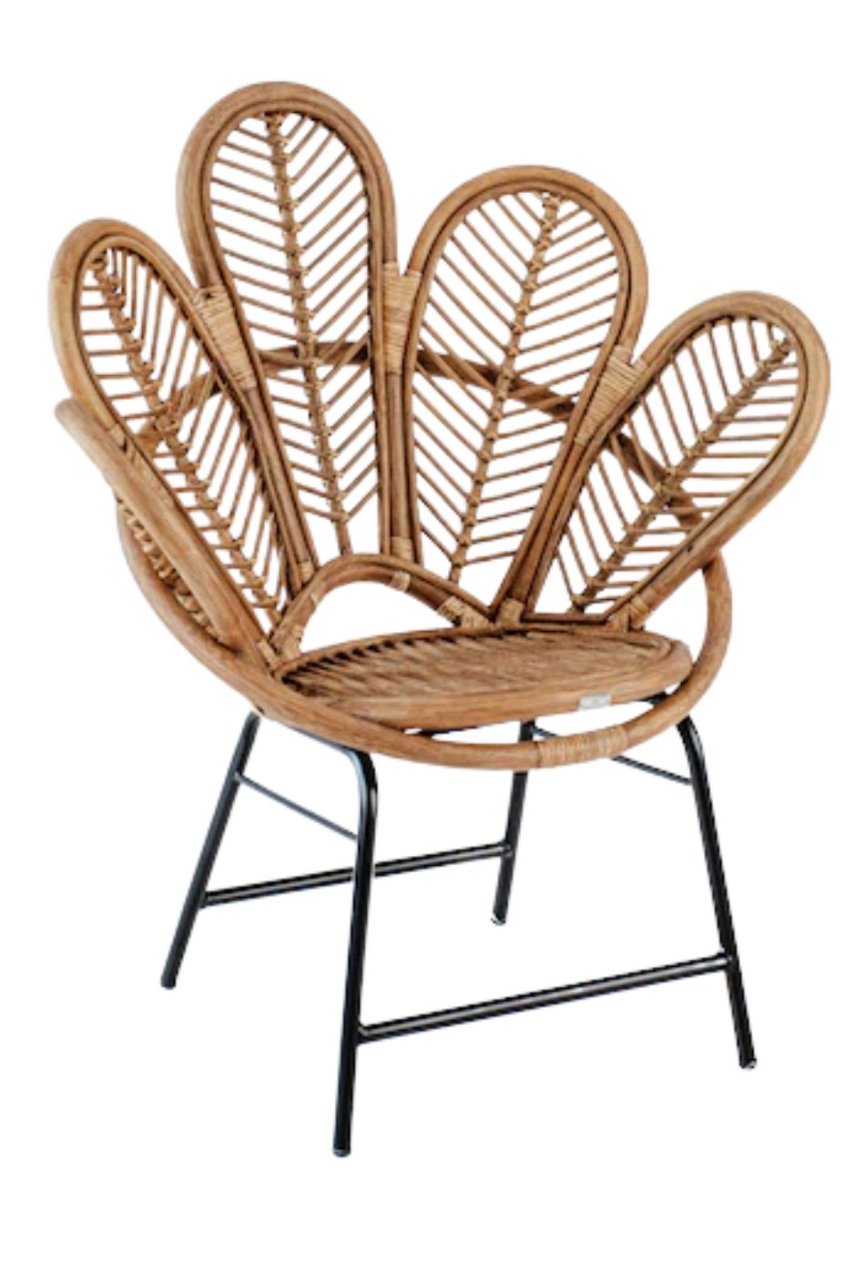 Rattan Sia Flower Chair in natural finish - handcrafted bohemian furniture with a petal-shaped backrest and woven rattan design, ideal for living rooms, bedrooms, or outdoor spaces