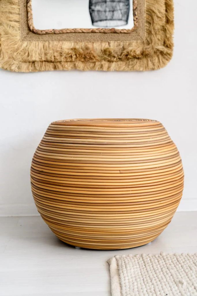 Multifunctional synthetic round rattan table for use as a coffee table, side table, or decorative piece