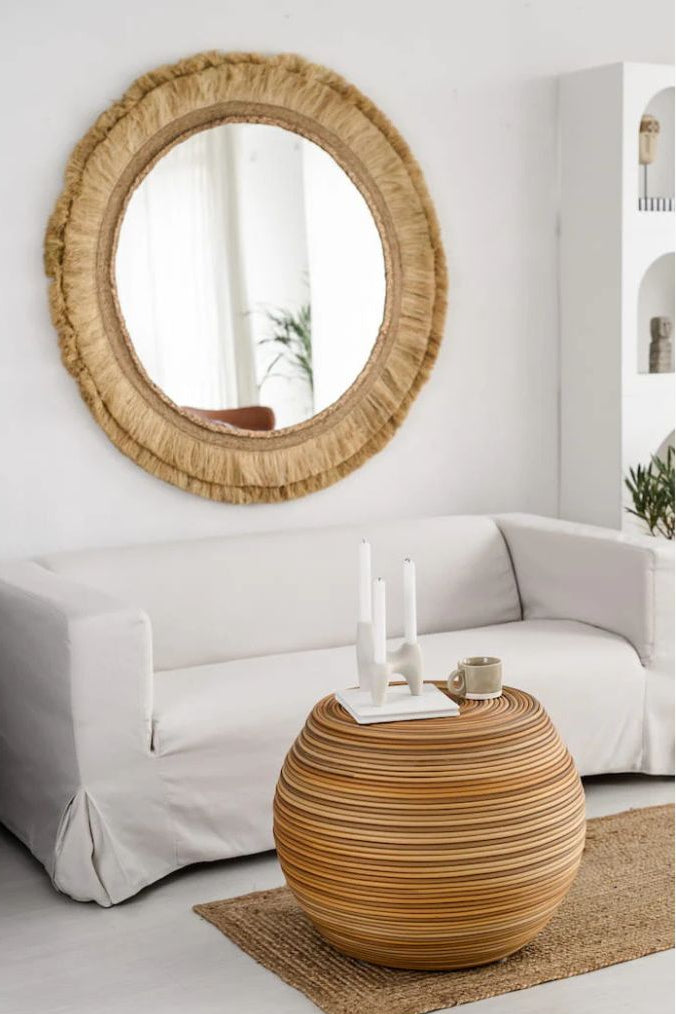 Multifunctional synthetic round rattan table for use as a coffee table, side table, or decorative piece