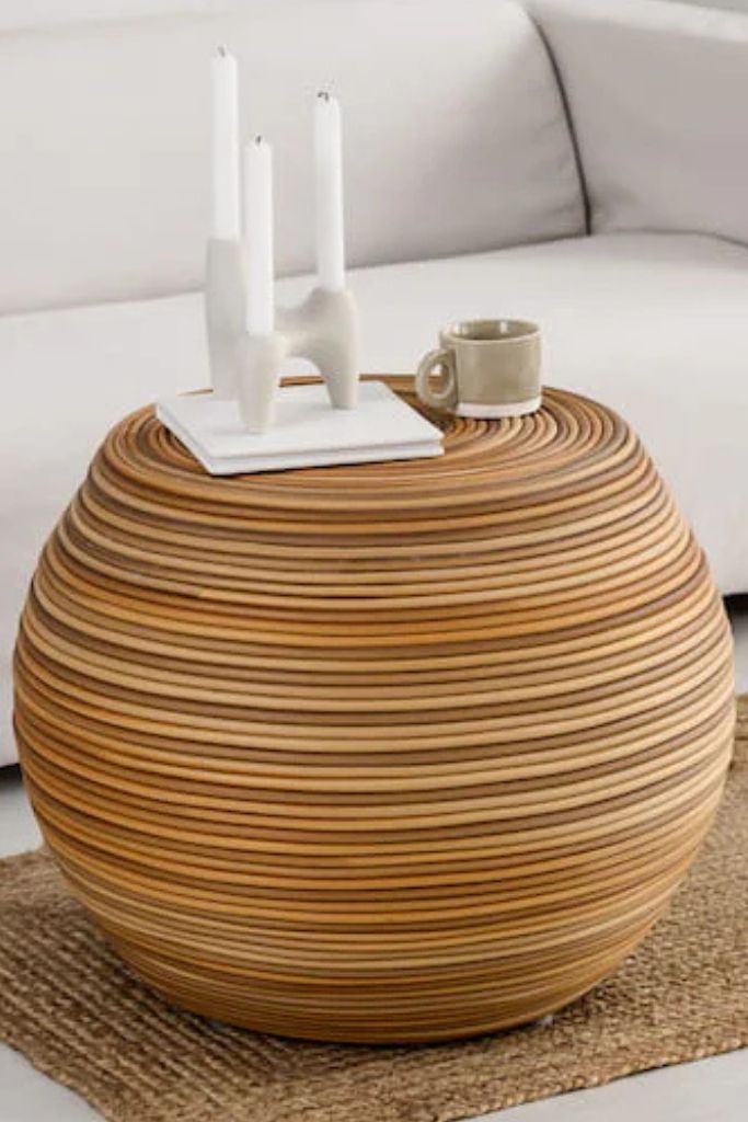 Multifunctional synthetic round rattan table for use as a coffee table, side table, or decorative piece