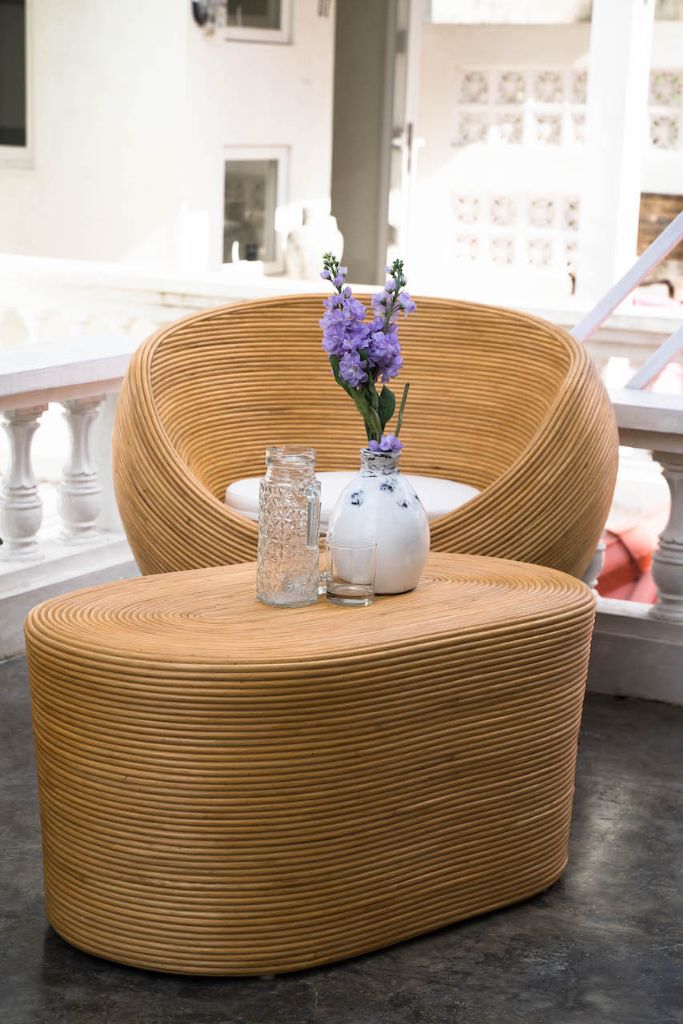 Tegal Oval Rattan Table in rich natural finish, handwoven from durable natural rattan for indoor or outdoor use