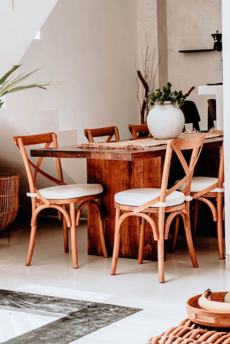 Tika Chair handmade from solid teak wood with ecru seat cushion, vintage-inspired design perfect for boho, retro, or classic living rooms, dining areas, kitchens, and bedrooms in Australian homes