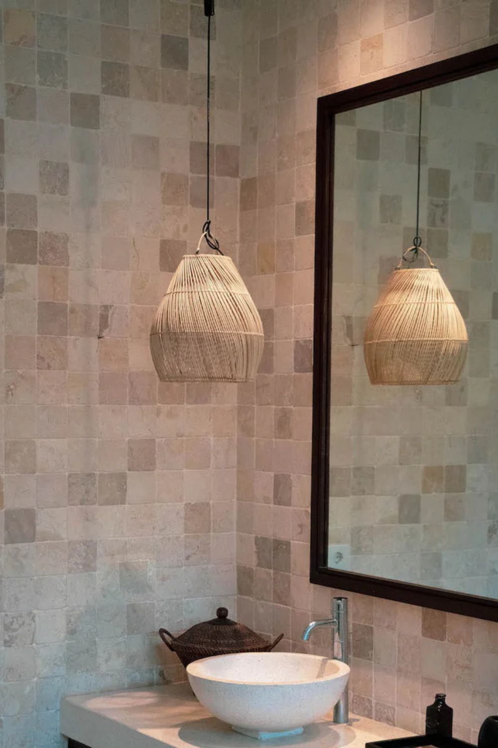 Small Viste rattan hanging lamp with warm natural colour and woven texture, perfect for boho, Scandinavian, or eco-style interiors