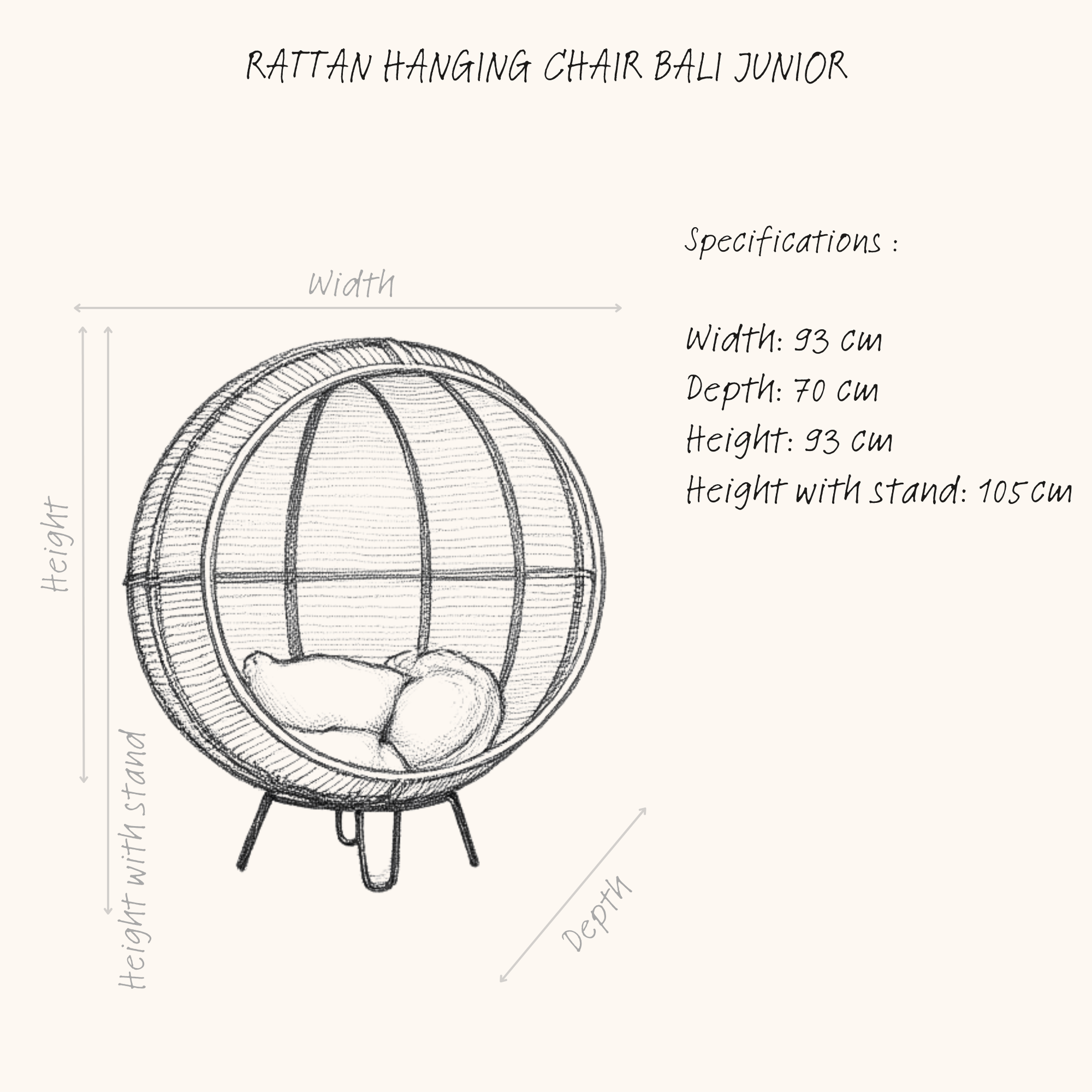 RATTAN HANGING CHAIR BALL JUNIOR sketch