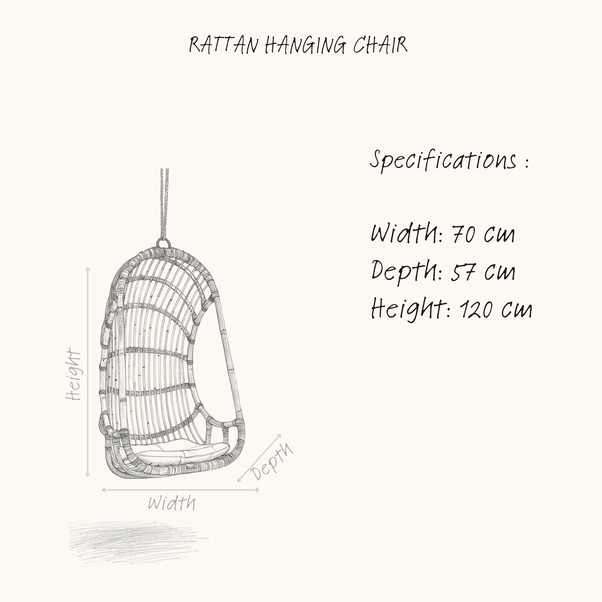 RATTAN HANGING CHAIR CANE SINGLE sketch