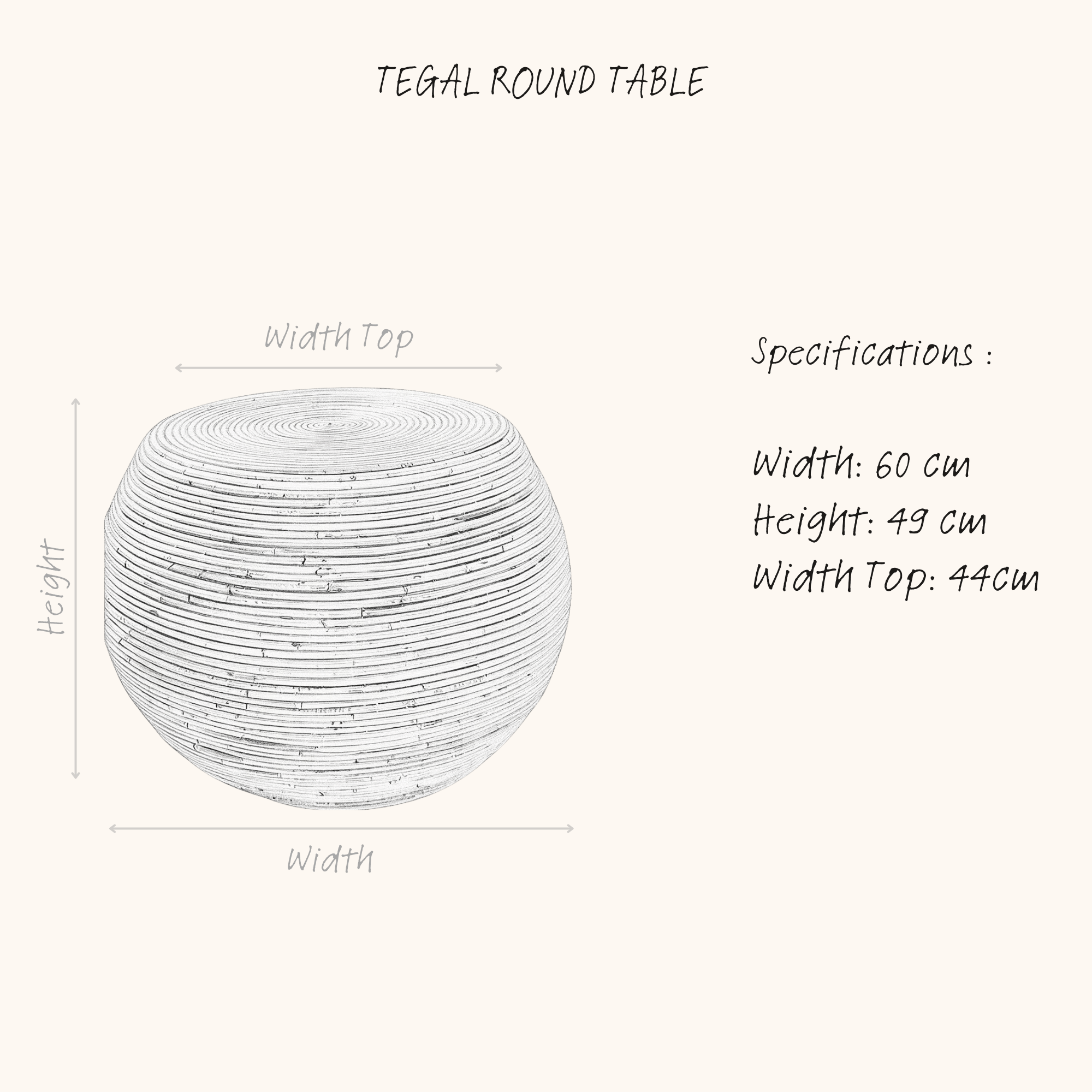 TEGAL TABLE ROUND COGNAC sketch