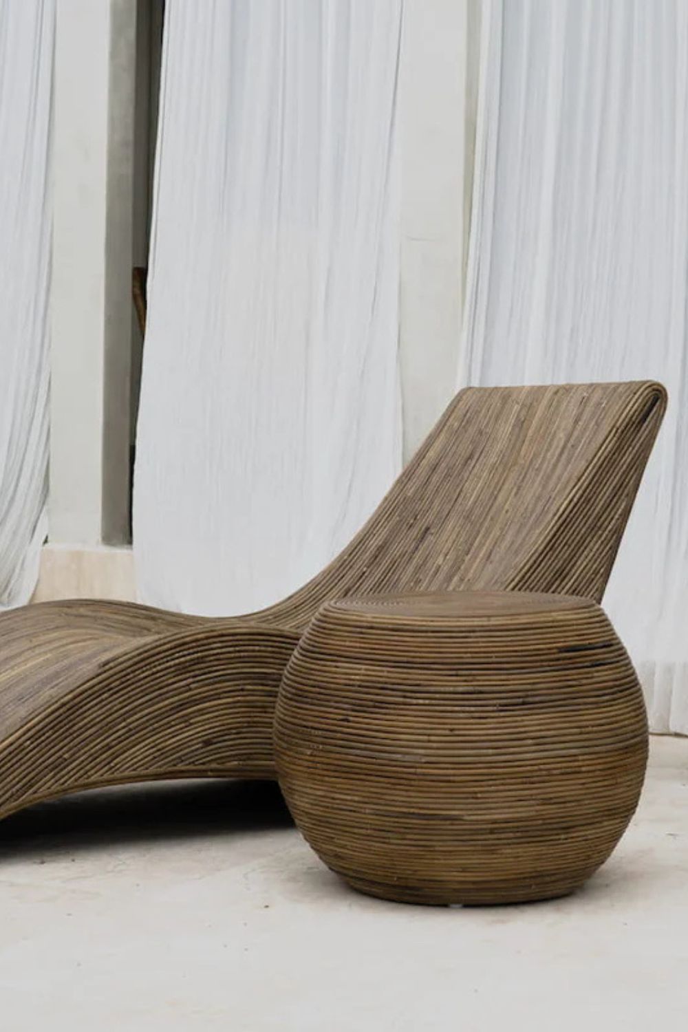 Eco-friendly brown rattan sun lounger - Tegal Camila Orianson sustainable handmade outdoor furniture for poolside and garden