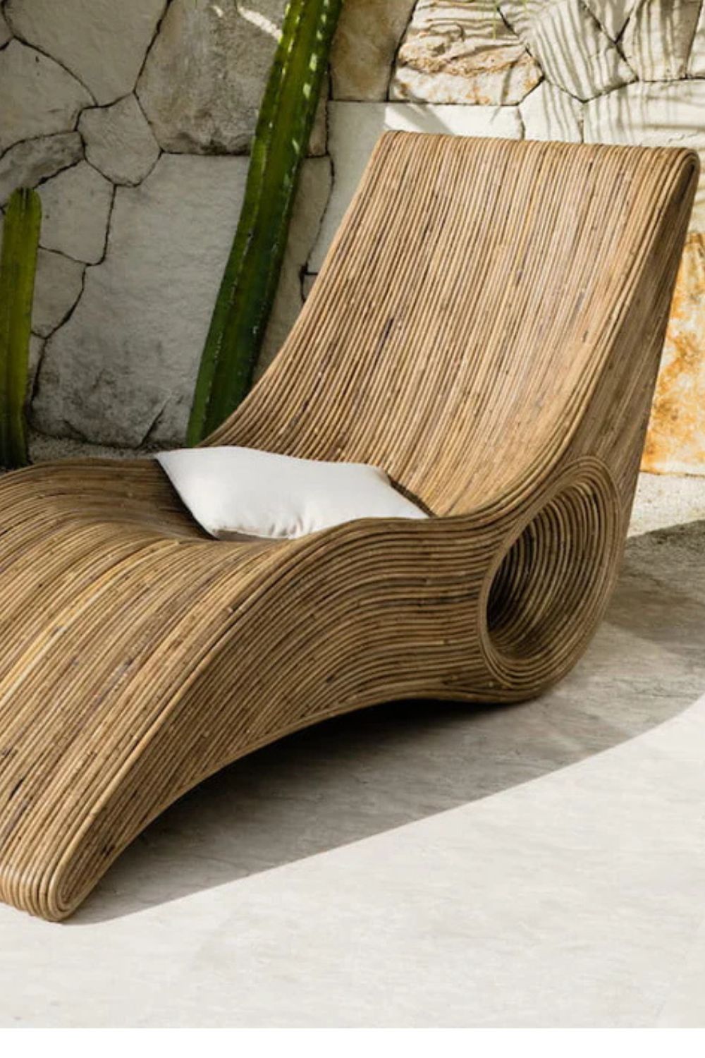 Eco-friendly brown rattan sun lounger - Tegal Camila Orianson sustainable handmade outdoor furniture for poolside and garden