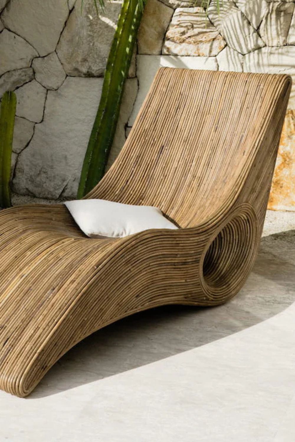 Eco-friendly brown rattan sun lounger - Tegal Camila Orianson sustainable handmade outdoor furniture for poolside and garden