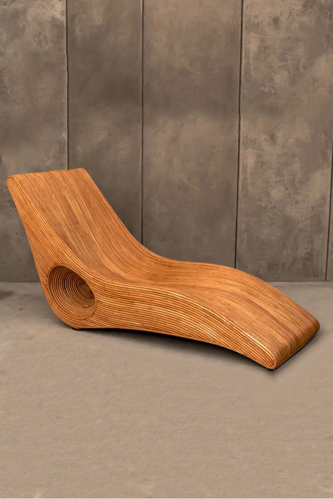 Eco-friendly cognac rattan sun lounger – Tegal Camila Orianson sustainable handmade outdoor furniture for poolside and garden