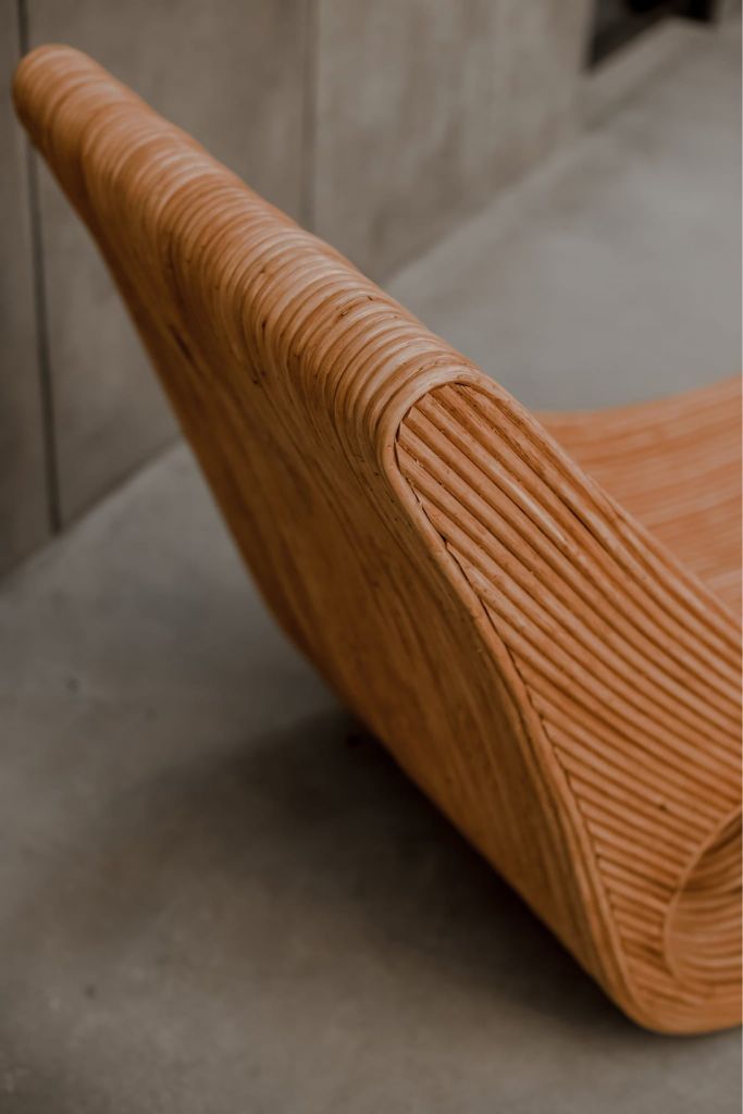 Eco-friendly cognac rattan sun lounger – Tegal Camila Orianson sustainable handmade outdoor furniture for poolside and garden