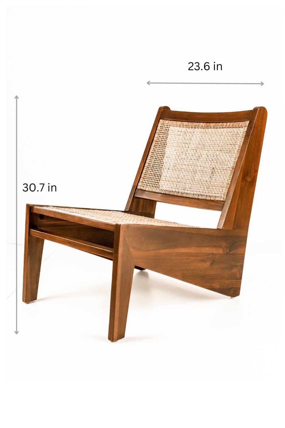 Elisha teak wood chair with handcrafted rattan seat and back, stylish and durable for indoor or outdoor use, perfect for dining rooms, patios, and living spaces.