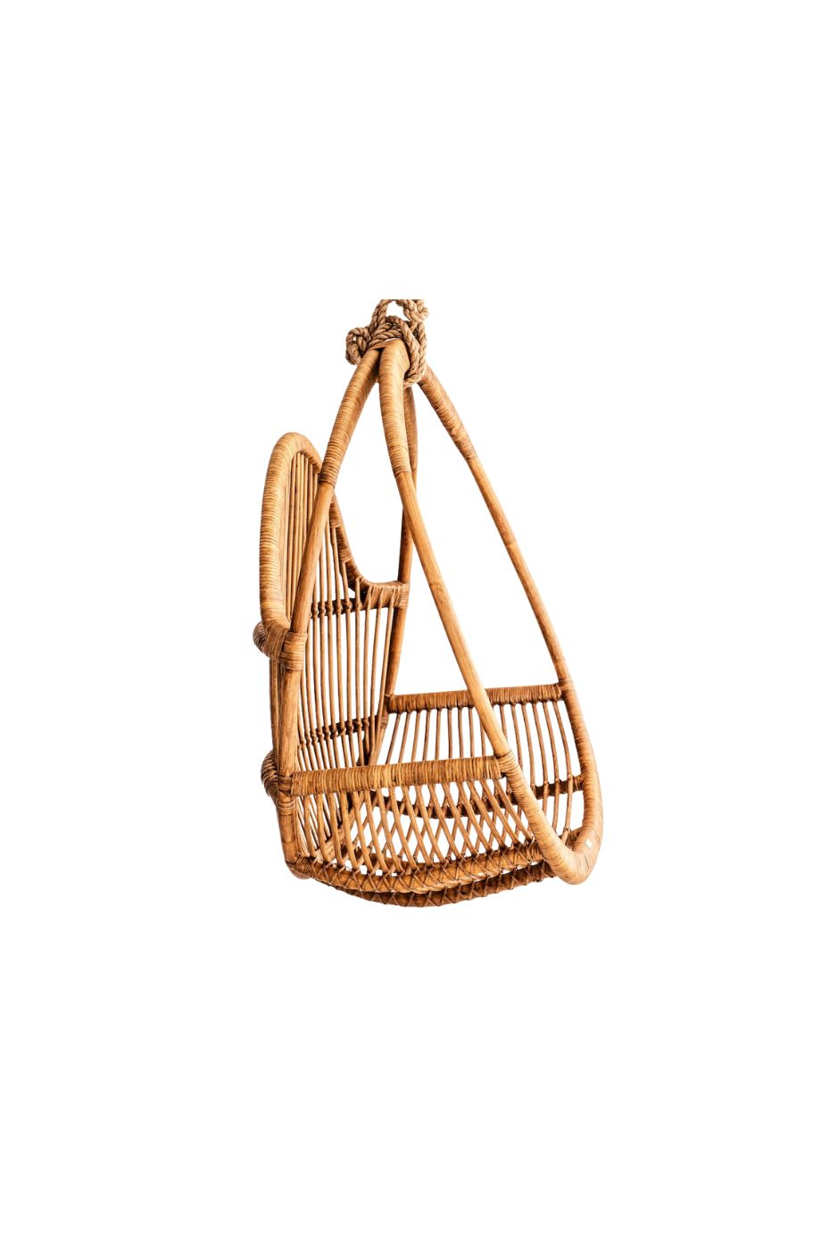 Henry single or double handmade durable cognac rattan hanging chair for indoor living rooms, covered terraces, patios, balconies, and outdoor gardens