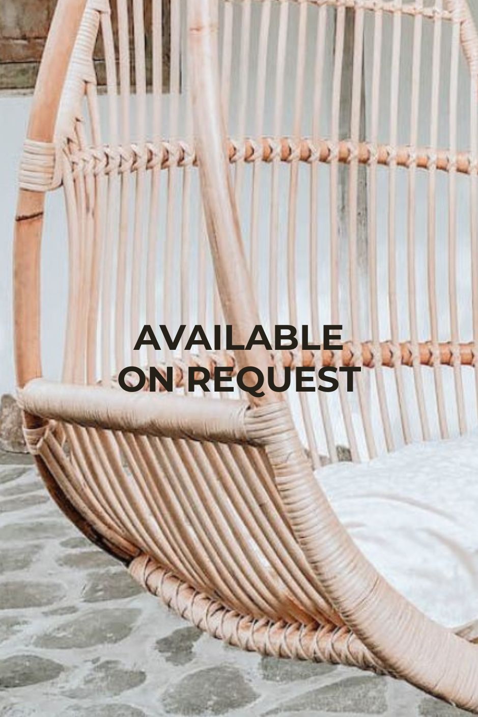 Henry single or double handmade durable ecru rattan hanging chair for indoor living rooms, covered terraces, patios, balconies, and outdoor gardens