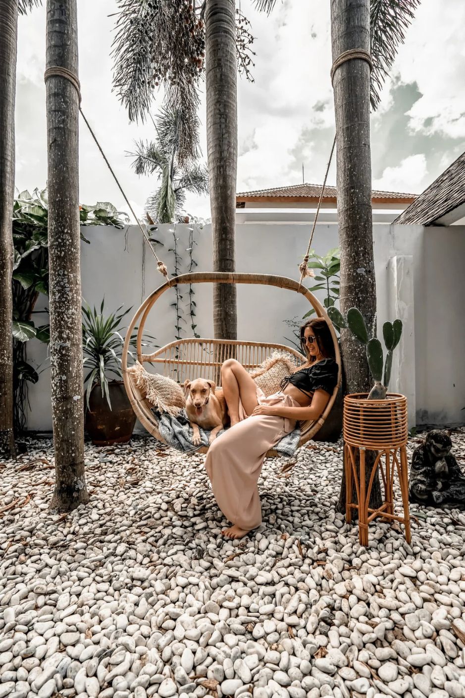 Henry single or double handmade durable light rattan hanging chair for indoor living rooms, covered terraces, patios, balconies, and outdoor gardens