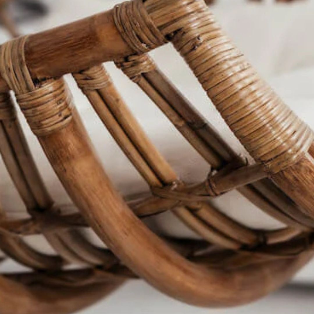 Hugo Rattan Hanging Chair in natural, cognac and brown rattan, handmade, eco-friendly, zero plastic, boho style, perfect for living room, terrace, or patio, stylish and comfortable swinging chair for modern or island-inspired interiors.