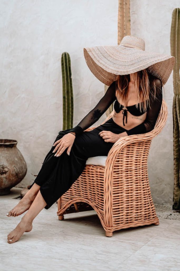 Handmade Ingka Alo cognac rattan chair with thick weave, natural tones, perfect for modern living spaces