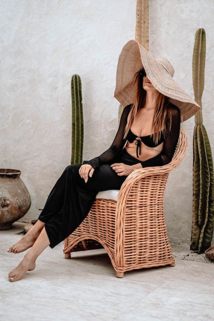 Handmade Ingka Alo cognac rattan chair with thick weave, natural tones, perfect for modern living spaces