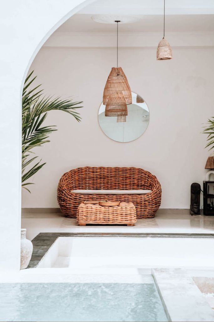 Ingka Helen cognac handmade rattan sofa with thick weave, modern minimalist design, perfect for living rooms, lounges, or cozy corners, durable and stylish contemporary furniture